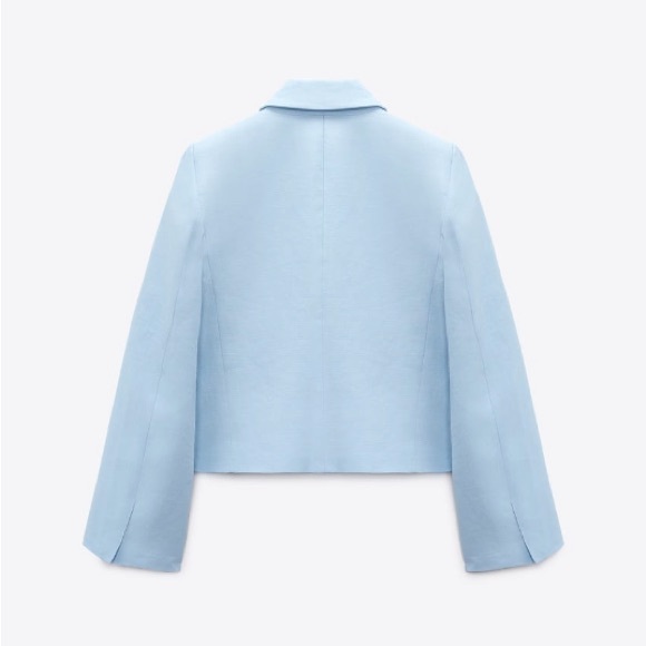 Zara short crop linen light blue blazer size xs - Picture 4 of 8